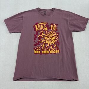 VANS Off the Wall Graphic T-Shirt Size L Yellow Melting Sun Checkerboard Y2K 90s